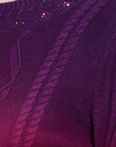 女款玫红紫色渐变圆领长袖针织衫