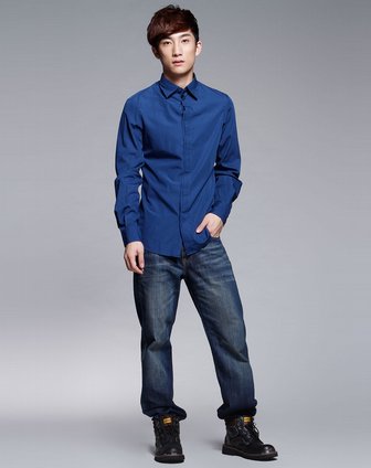 armani jeans男款藏蓝色简约长袖衬衫