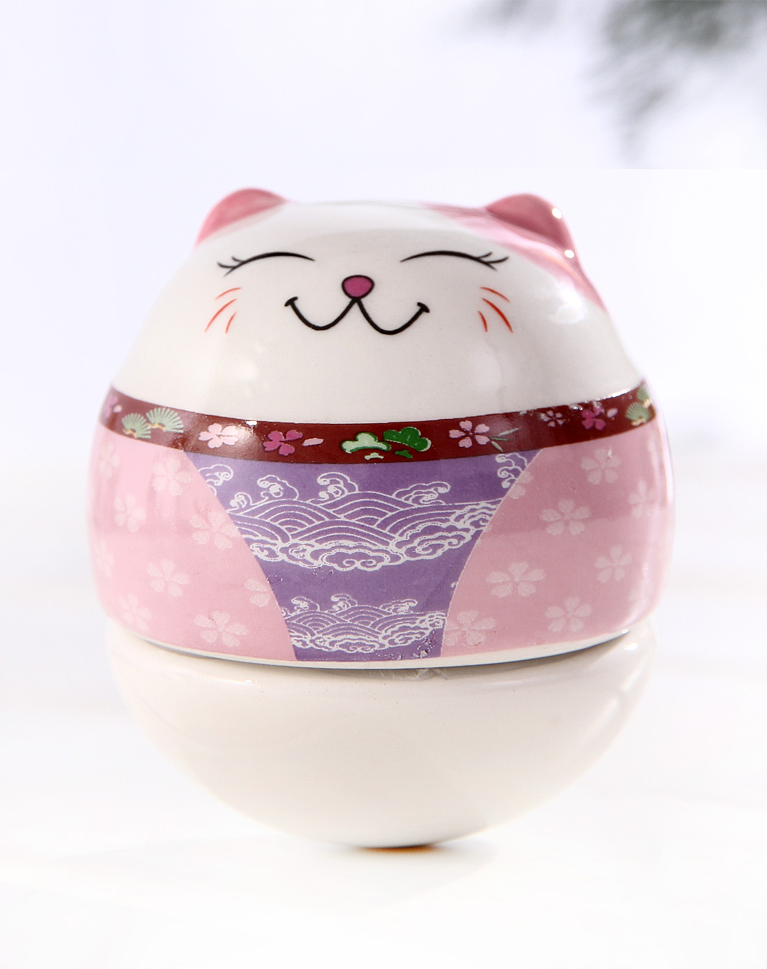 粉拼紫色可爱小猫不倒翁幸福