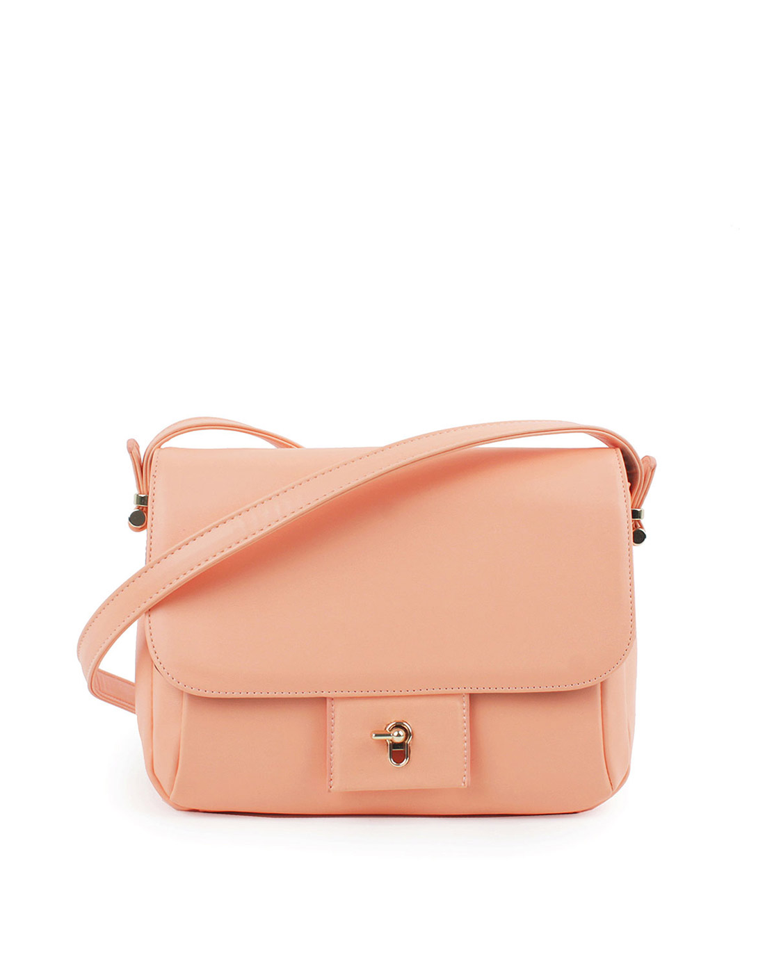 女款橘粉色英式学院邮差单肩斜挎包