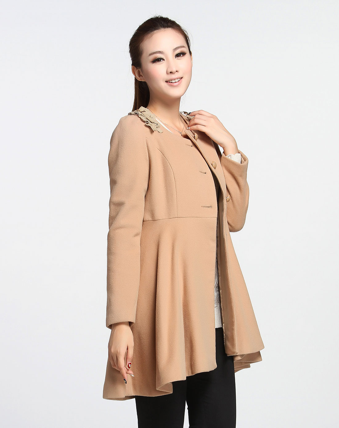英伦简约高贵浅米驼色长袖大衣