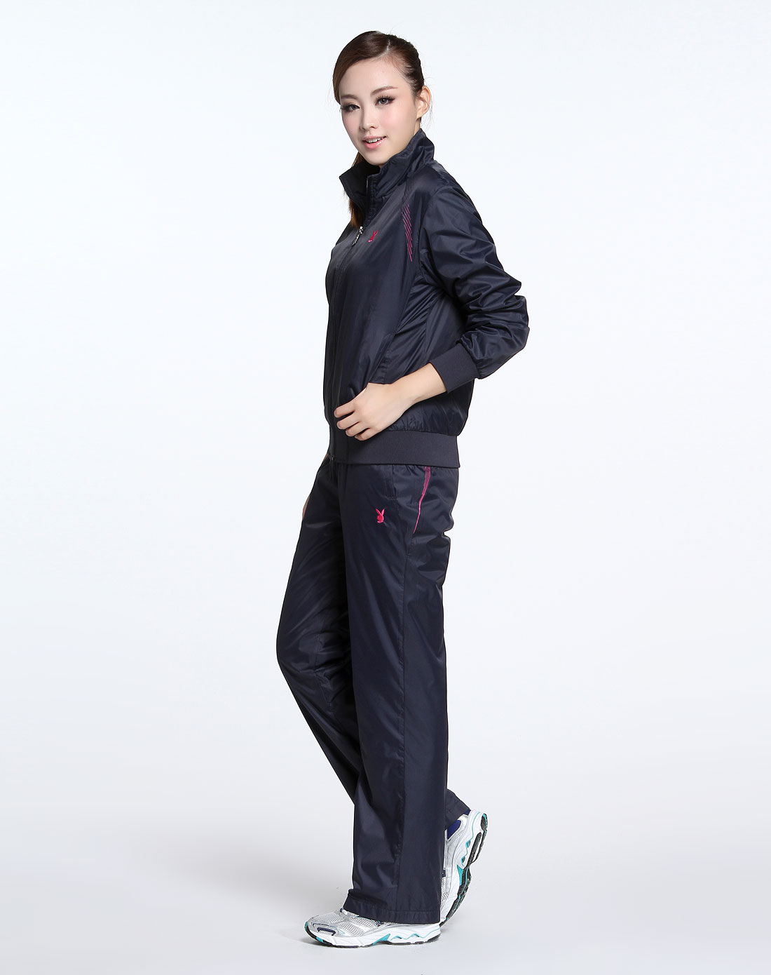 女款深蓝色梭织长袖运动服两件套