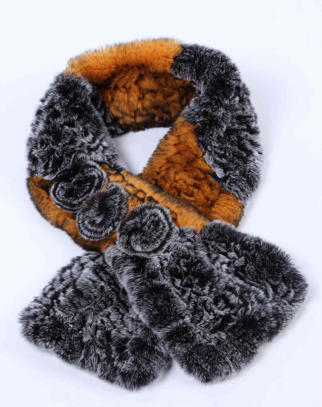 女款黄灰色獭兔毛围巾