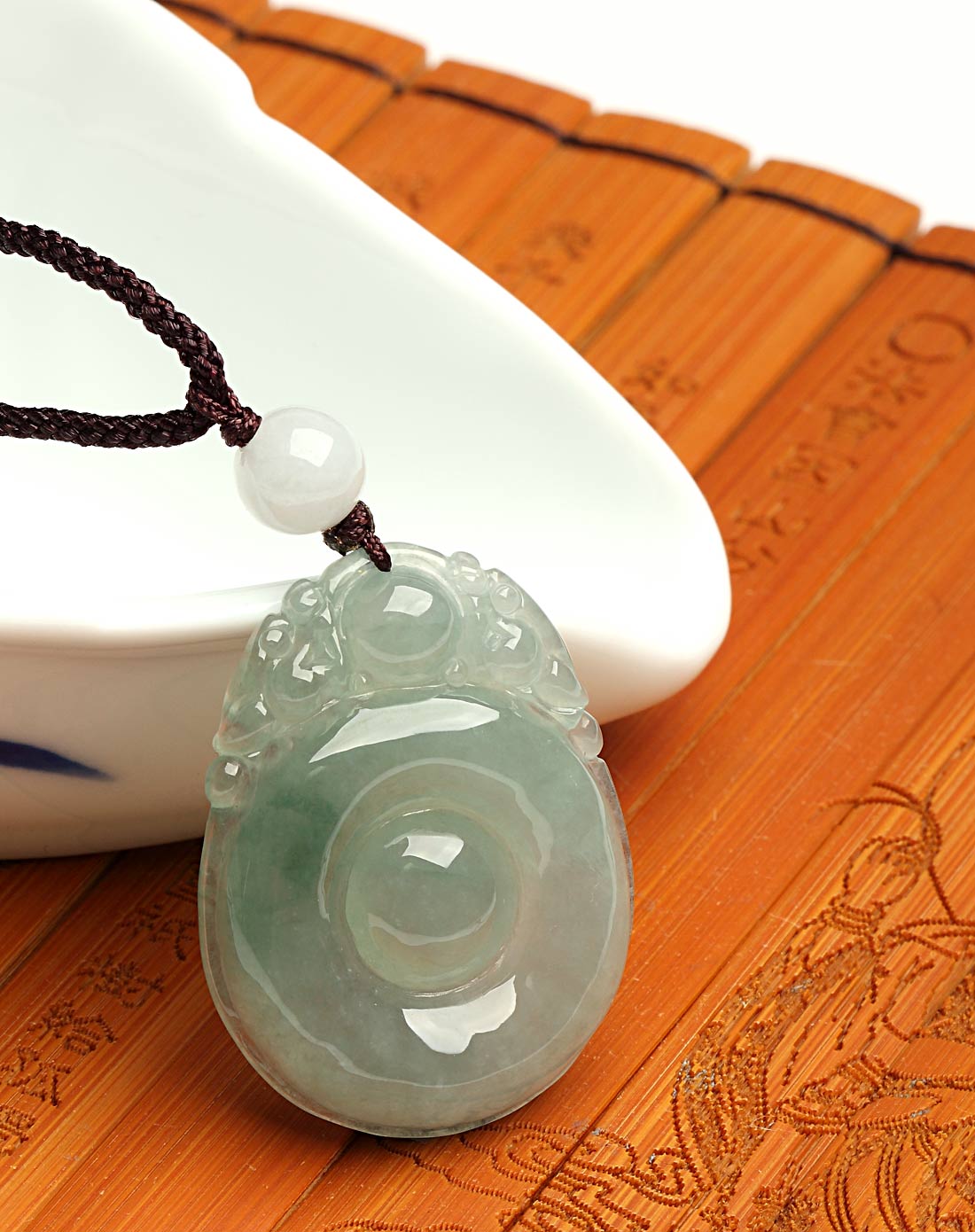 天然a货翡翠冰糯飘蓝-福在眼前吊坠