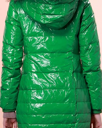 果冻绿韩版修身带帽亮面白鸭绒羽绒服