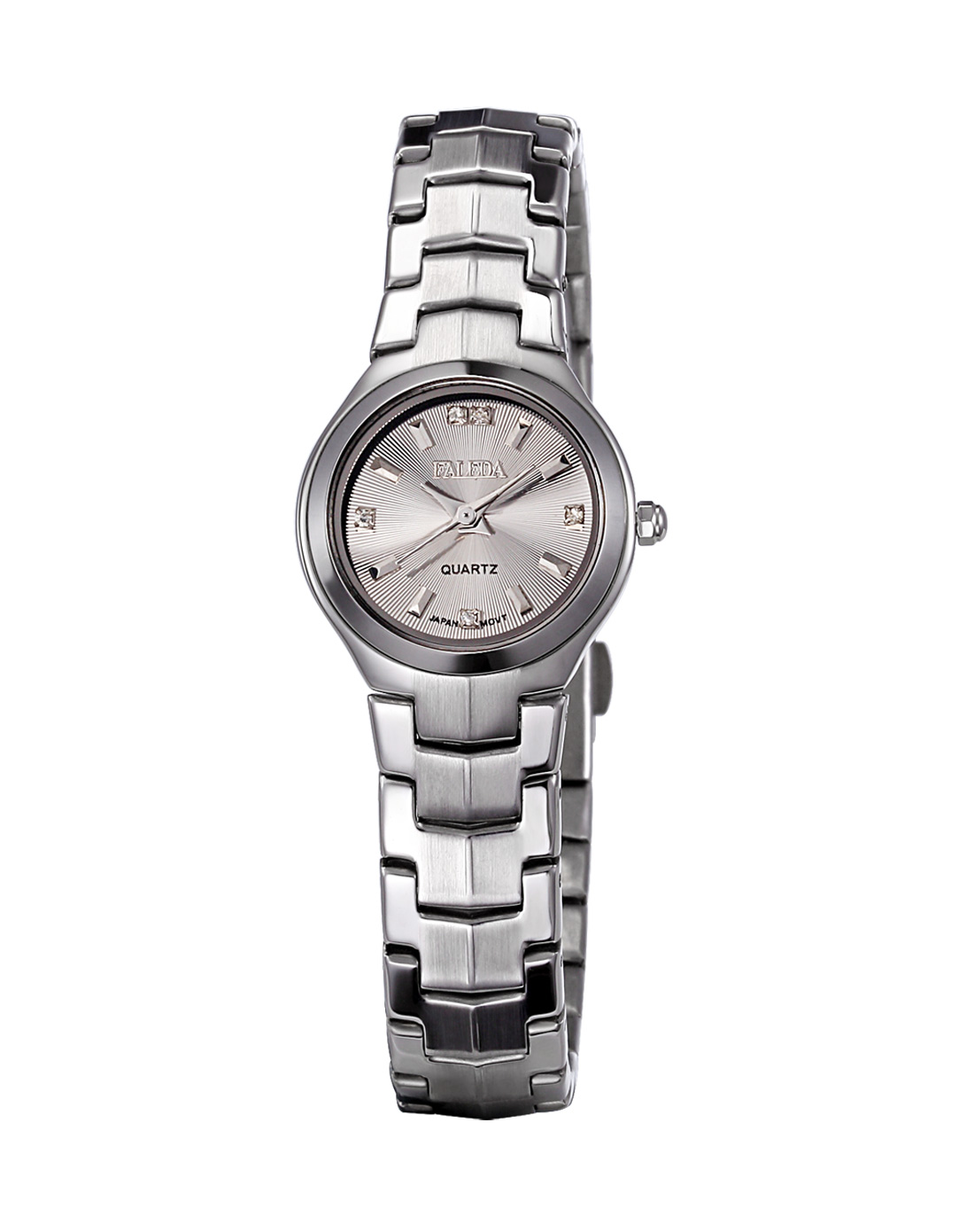 灰色女士防水石英钢带表