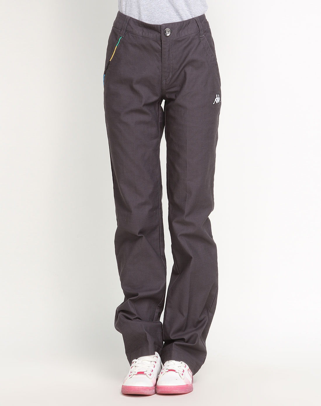 女款深铁灰色休闲直筒长裤