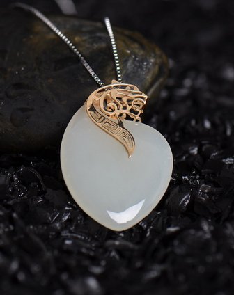 炫夜珠宝 18k黄金镶和田玉金镶玉吊坠人中龙虎