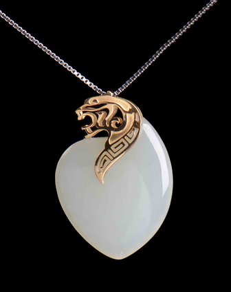 炫夜珠宝 18k黄金镶和田玉金镶玉吊坠人中龙虎