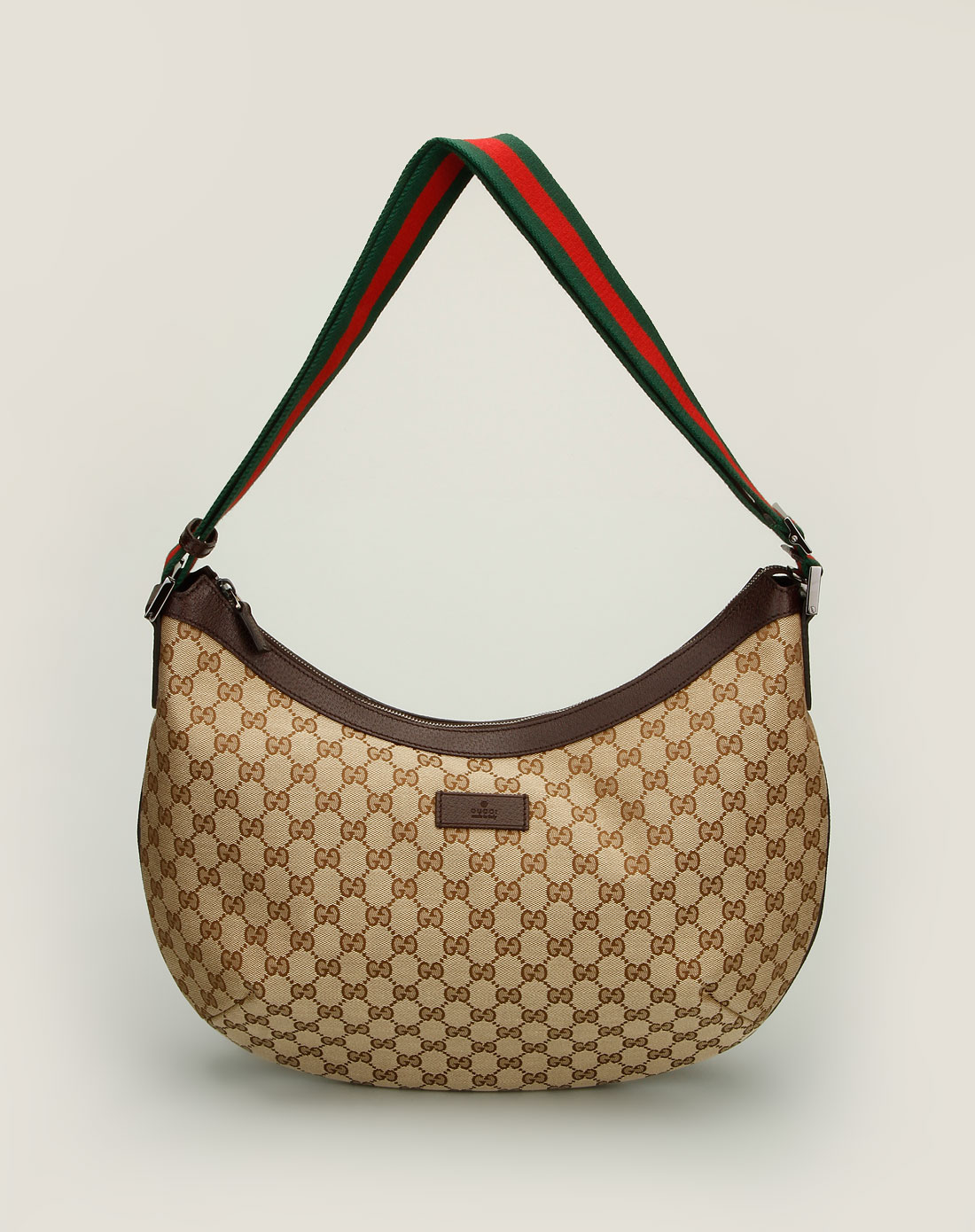 女款卡其色双glogo弯月单肩包