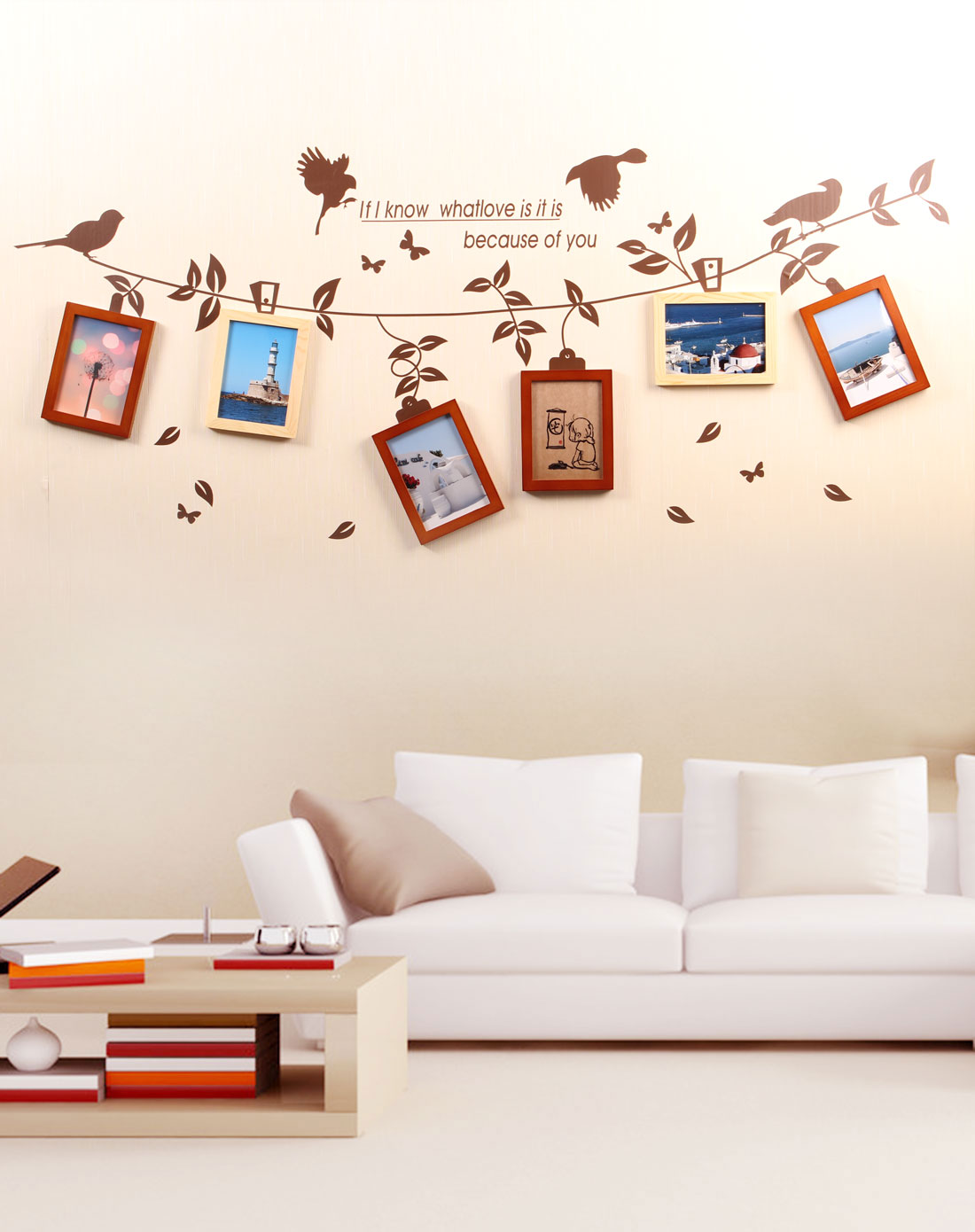 纯实木胡原木两色6框照片墙