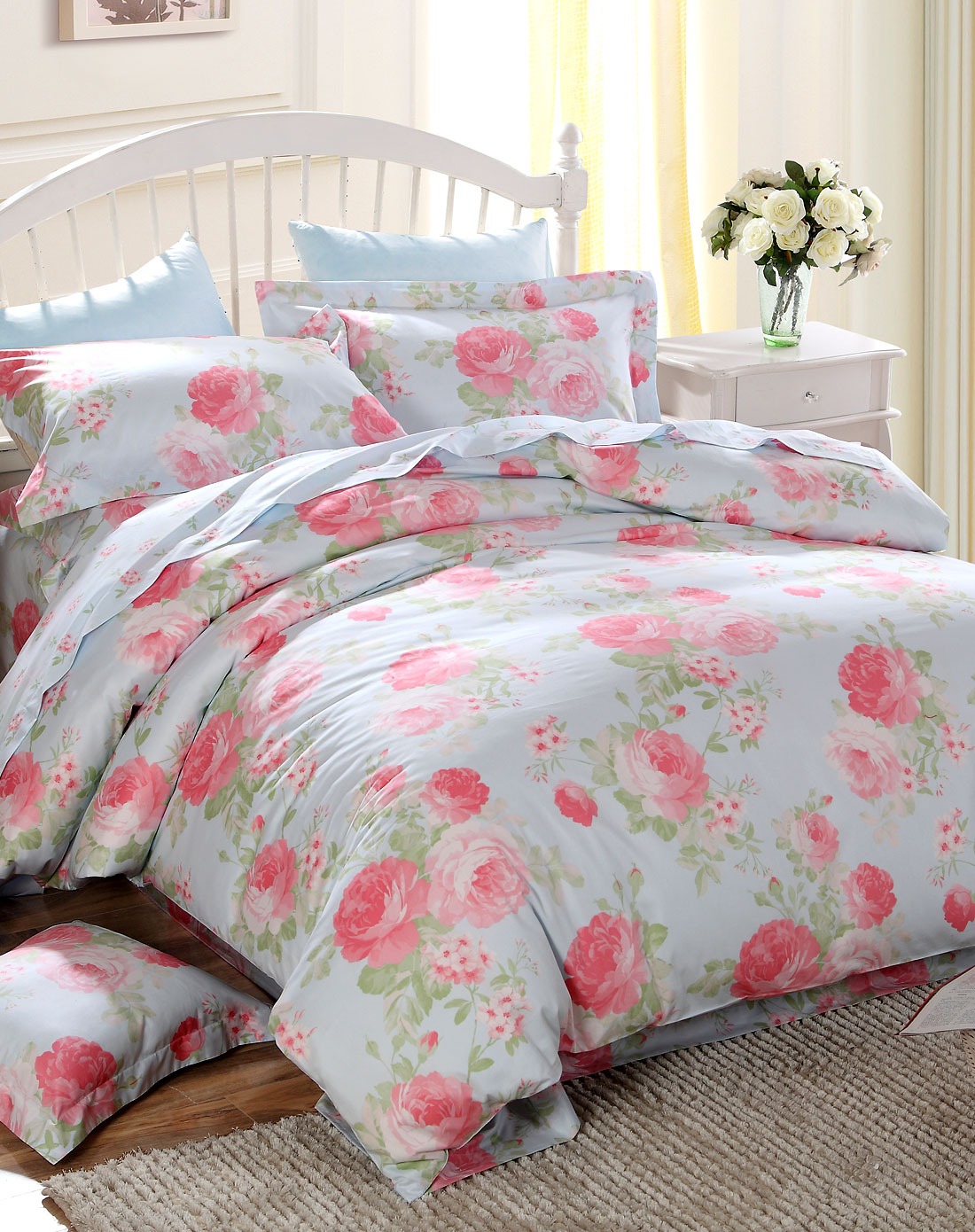 8米床全棉贡缎活性斜纹印花被套a版大花床单四件套