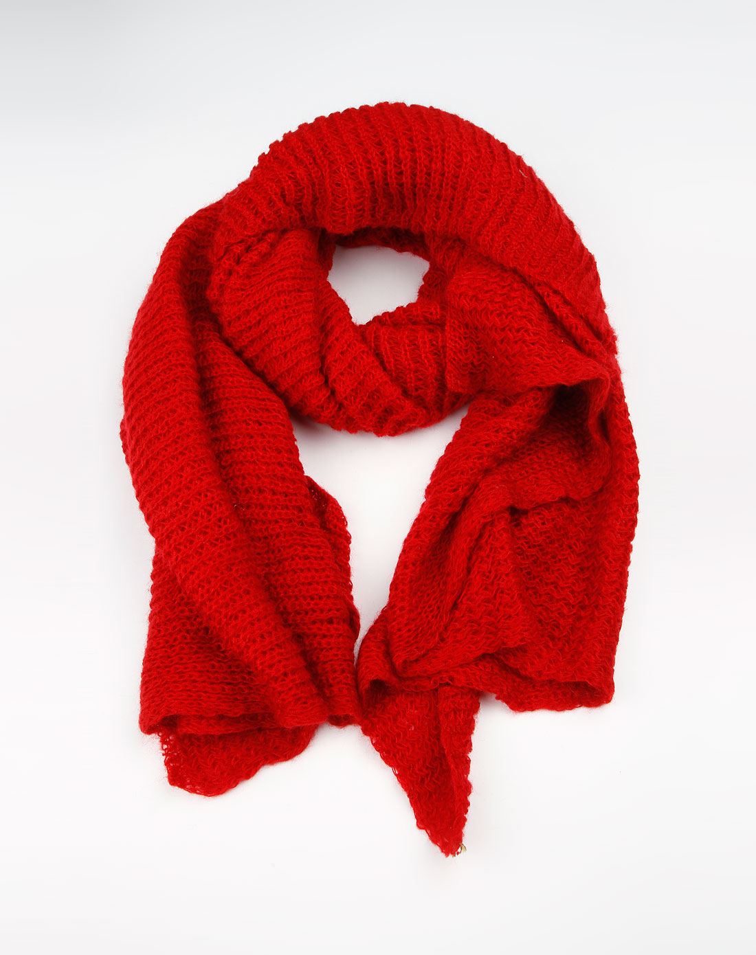 女款红色针织素色围巾