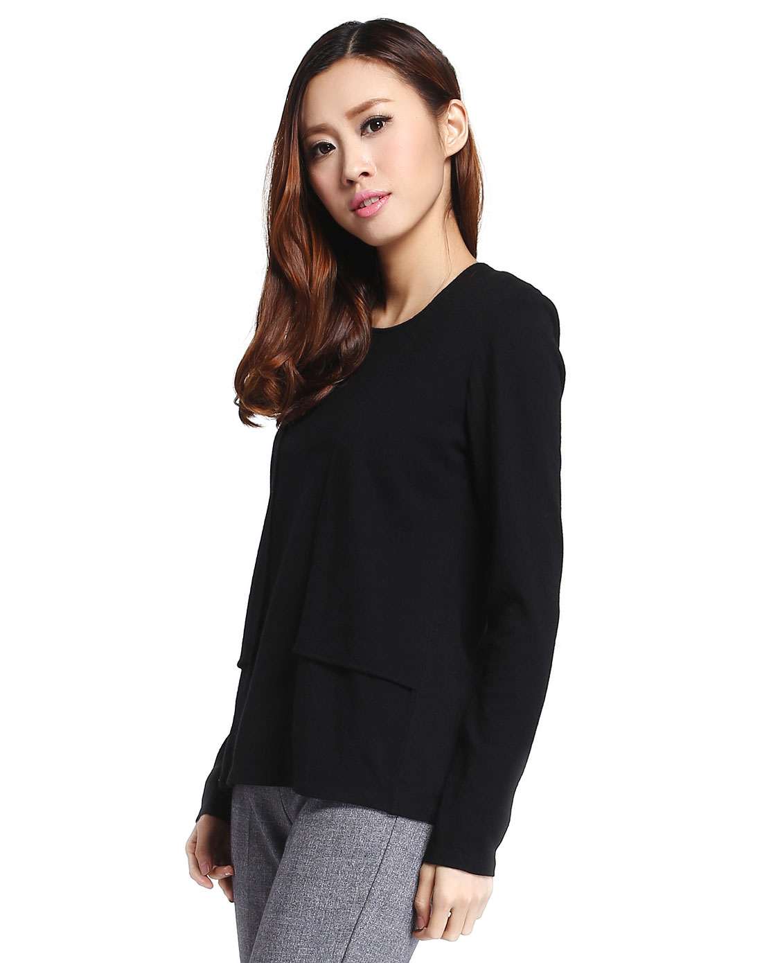 女款时尚简约长袖上衣黑色