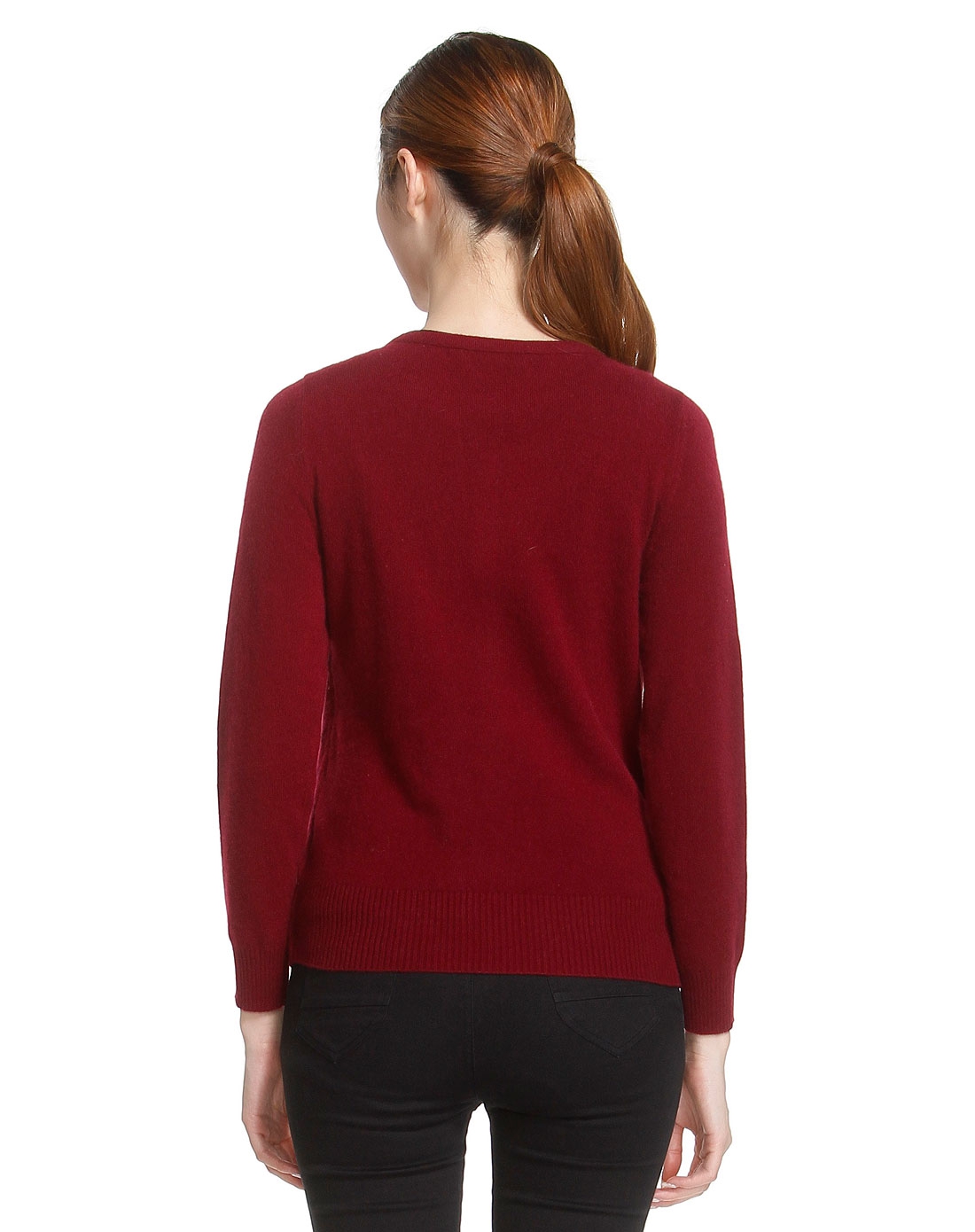 铁锈红色优雅假两件100%山羊绒长袖毛衫