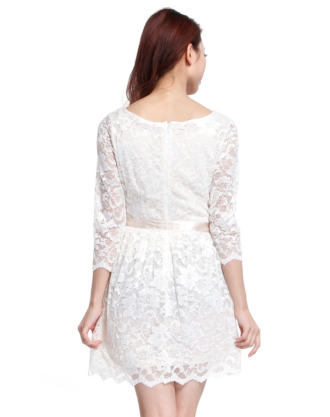 蕾丝白色性感时尚中袖连衣裙