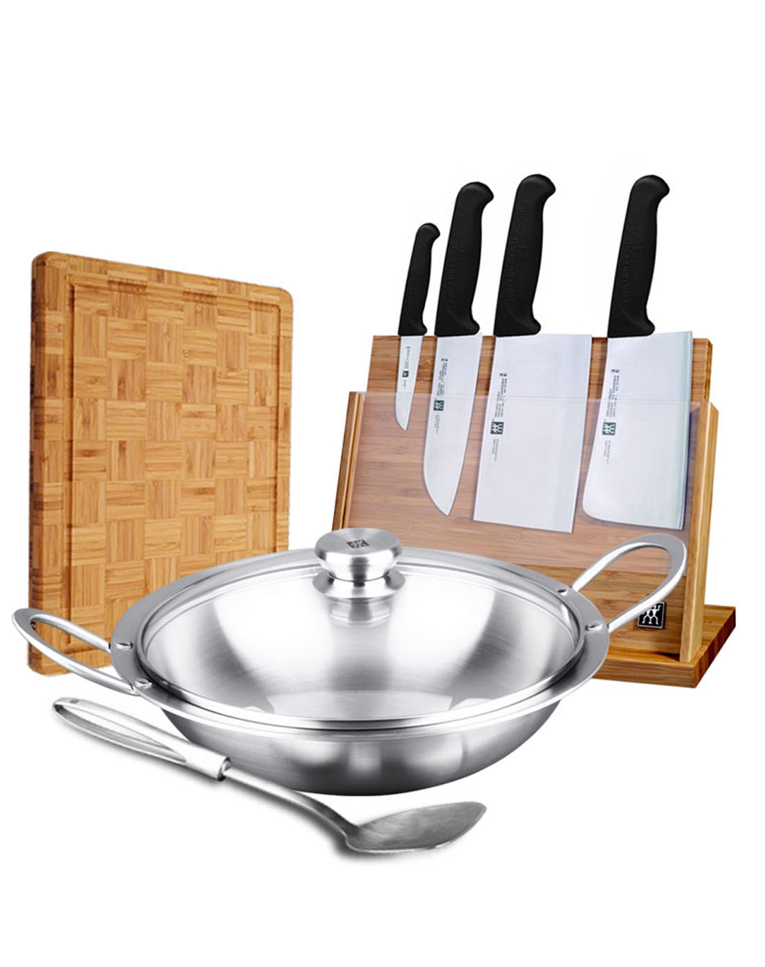 双立人living中式炒锅1 1组合 双立人enjoy刀具5件套 双立人竹制砧板