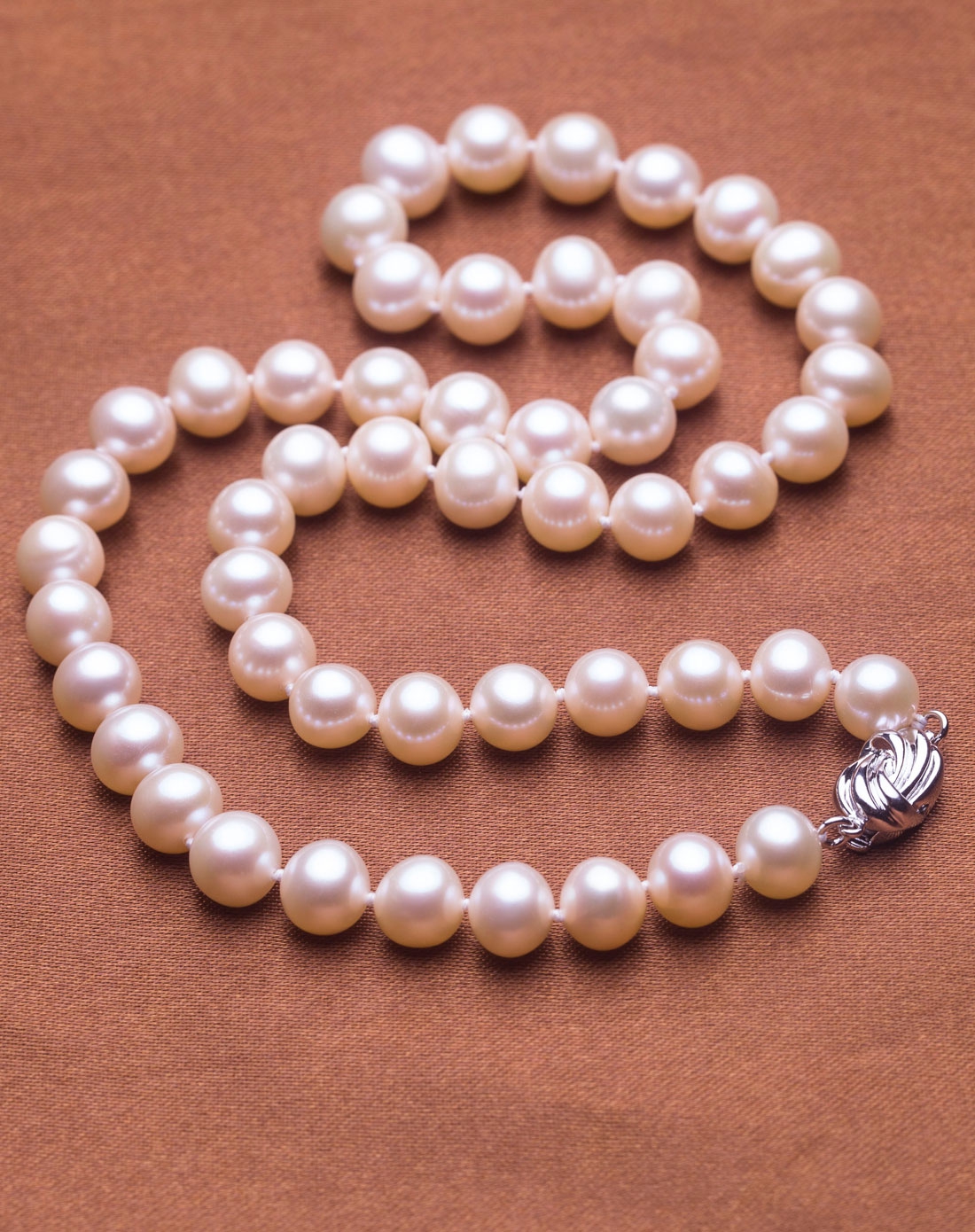 银扣8-9mm近圆aaaa级高档天然珍珠项链-美珠(附国检证书)