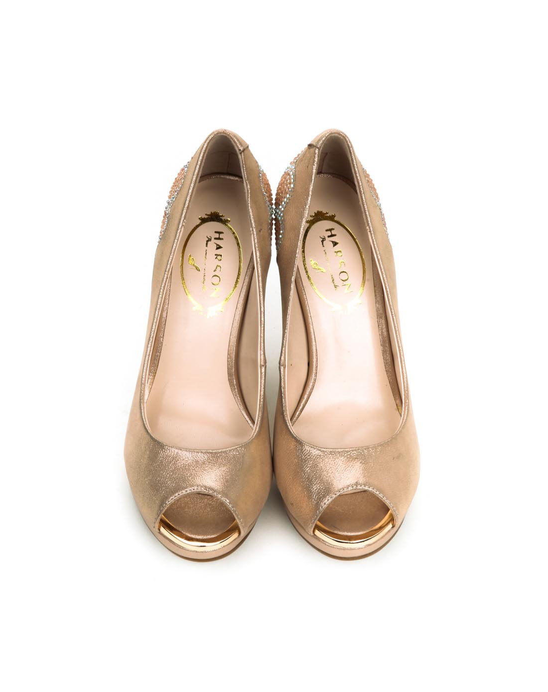 哈森harson女款香槟色羊皮/沙丁布鱼嘴鞋