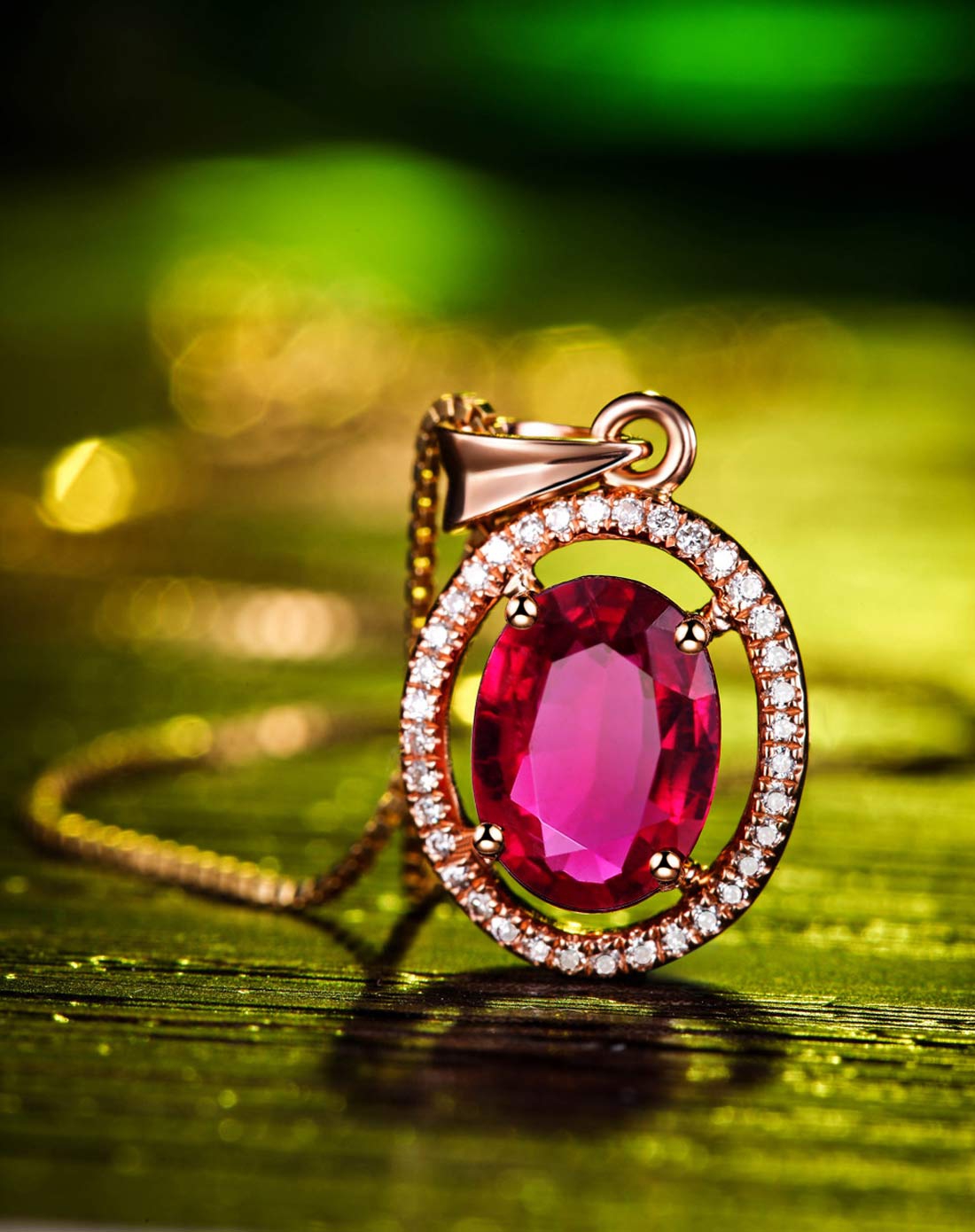 玫瑰18k金1克拉红碧玺吊坠