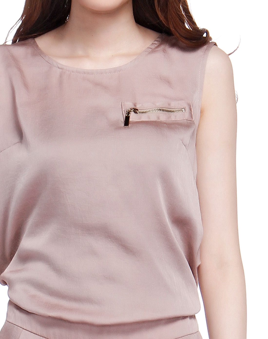 深藕粉色高贵气质无袖连体长裤