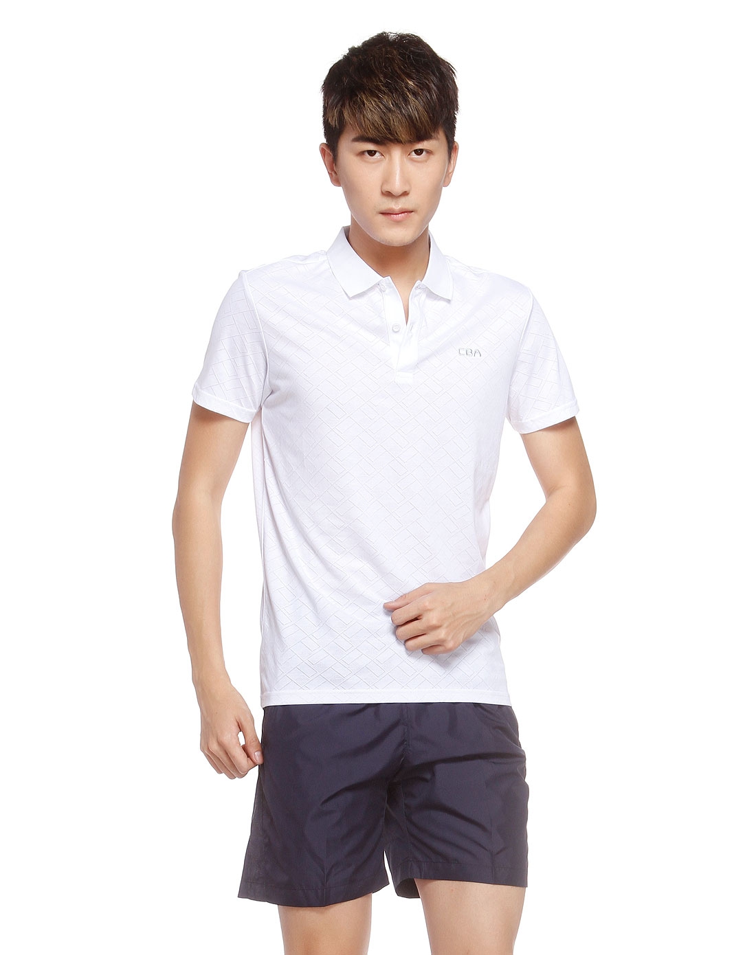 男款白色休闲透气纯色短袖polo衫