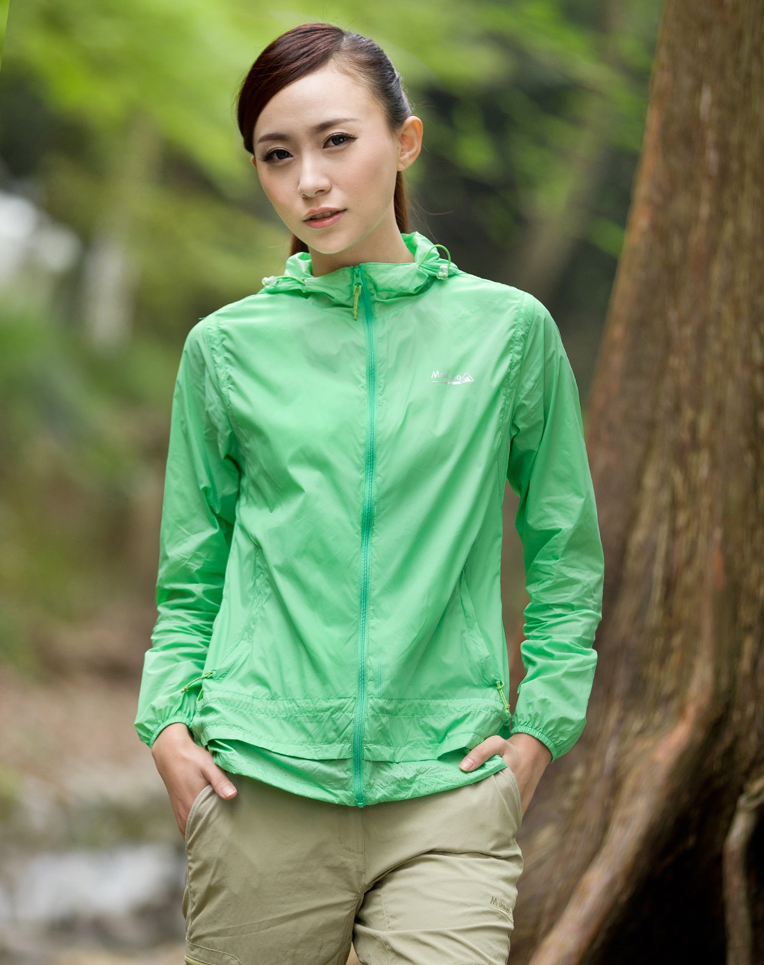 女士防晒透气粉绿色皮肤风衣