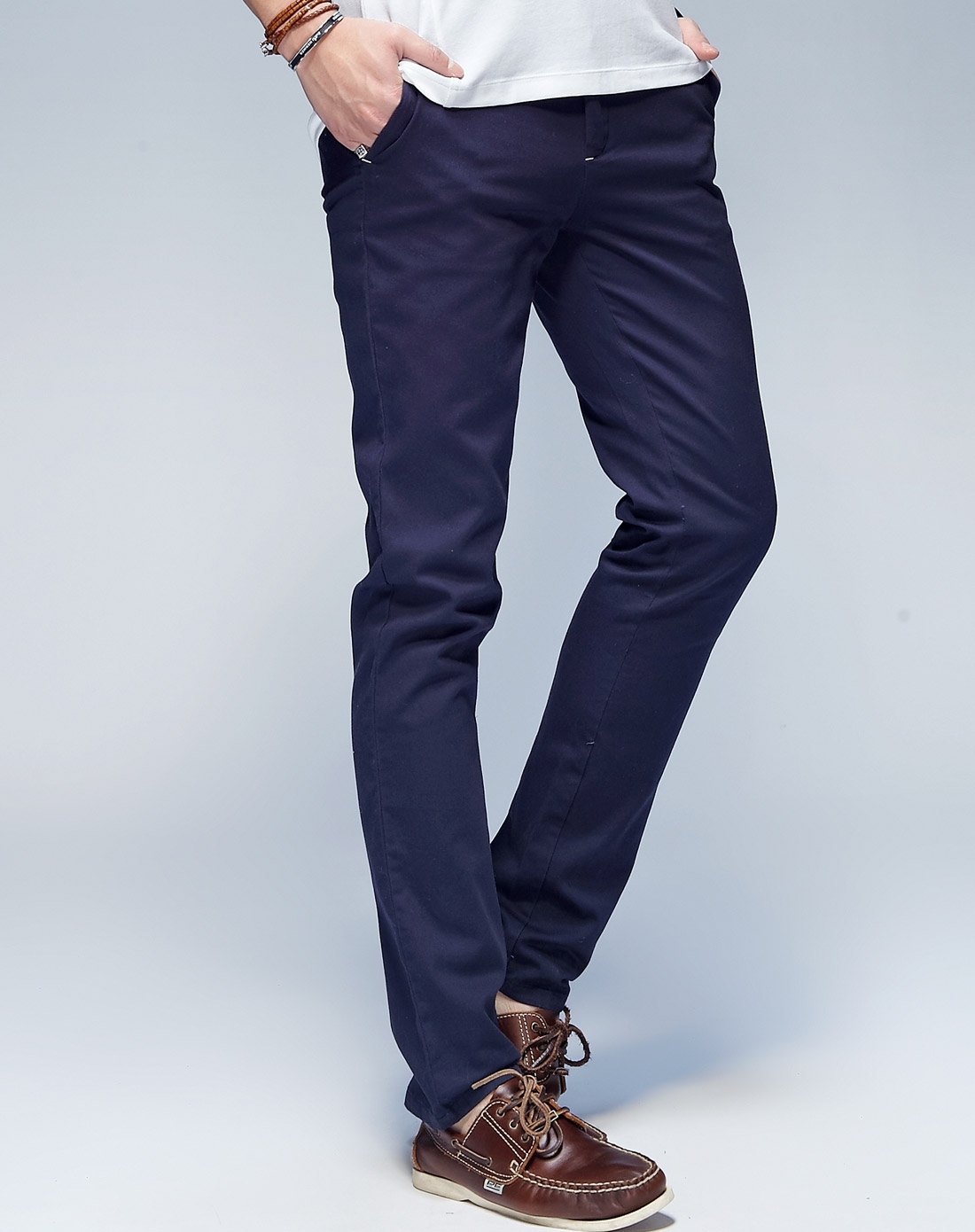 藏青色修身舒适长裤