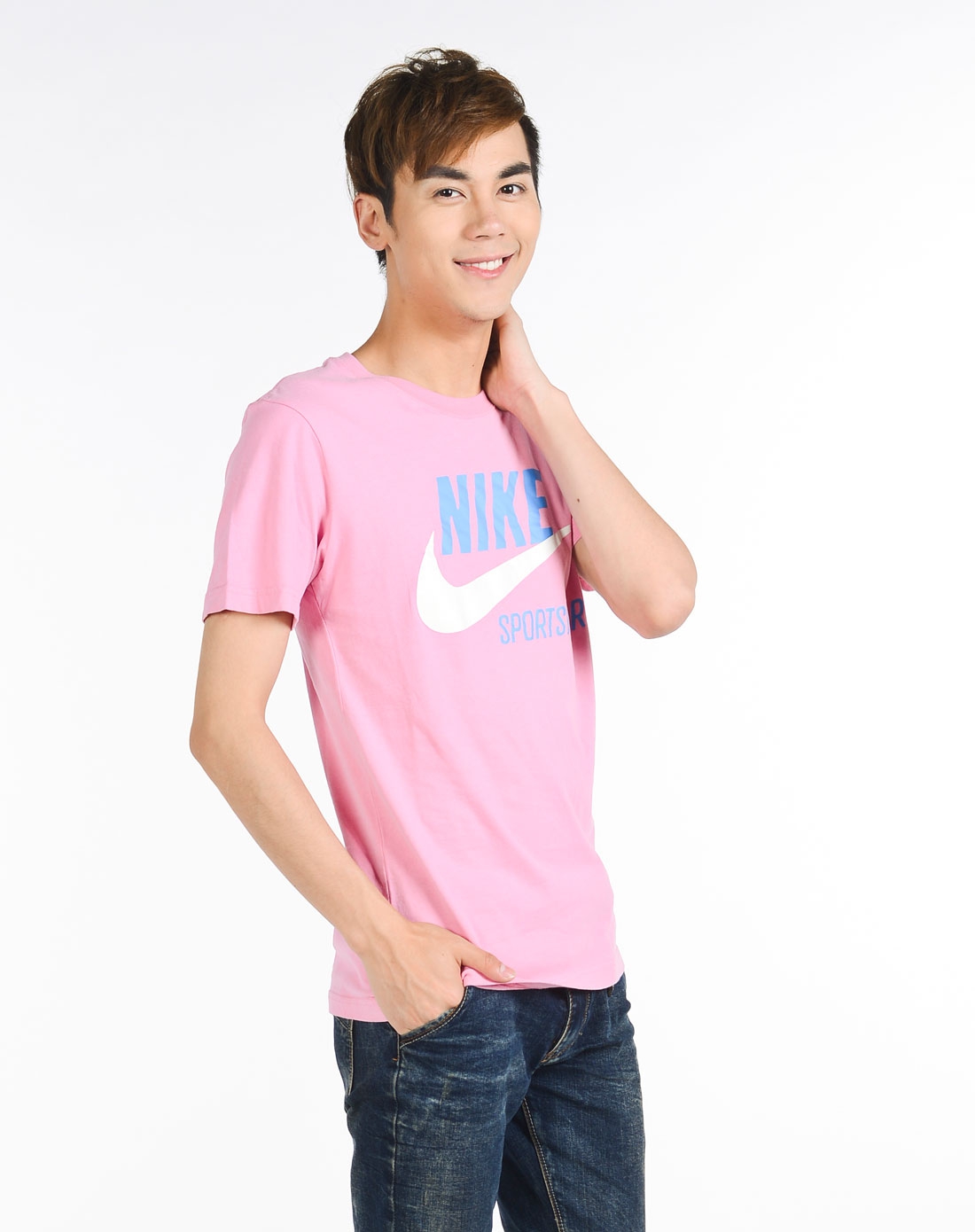 男款粉红色运动休闲系列短袖t恤