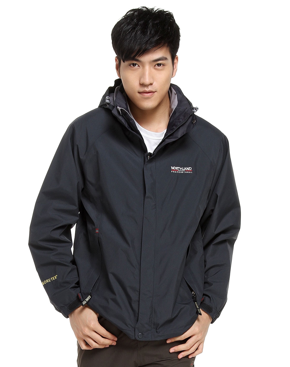 男款可拆卸帽时尚藏青色长袖冲锋衣