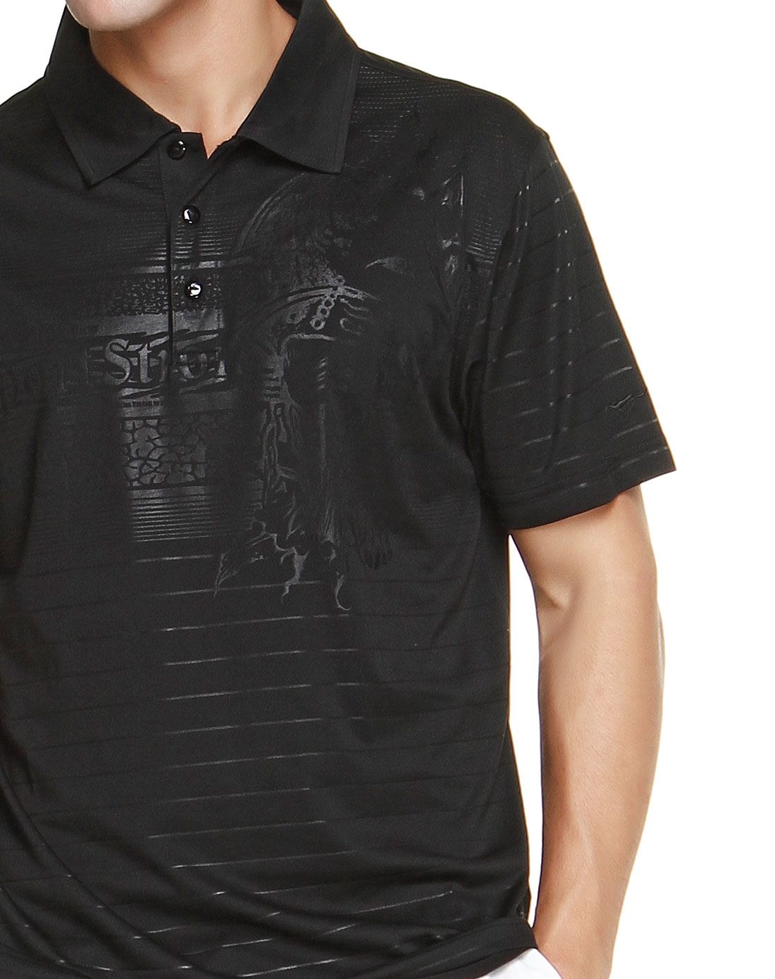 黑色暗纹翻领舒适短袖t恤