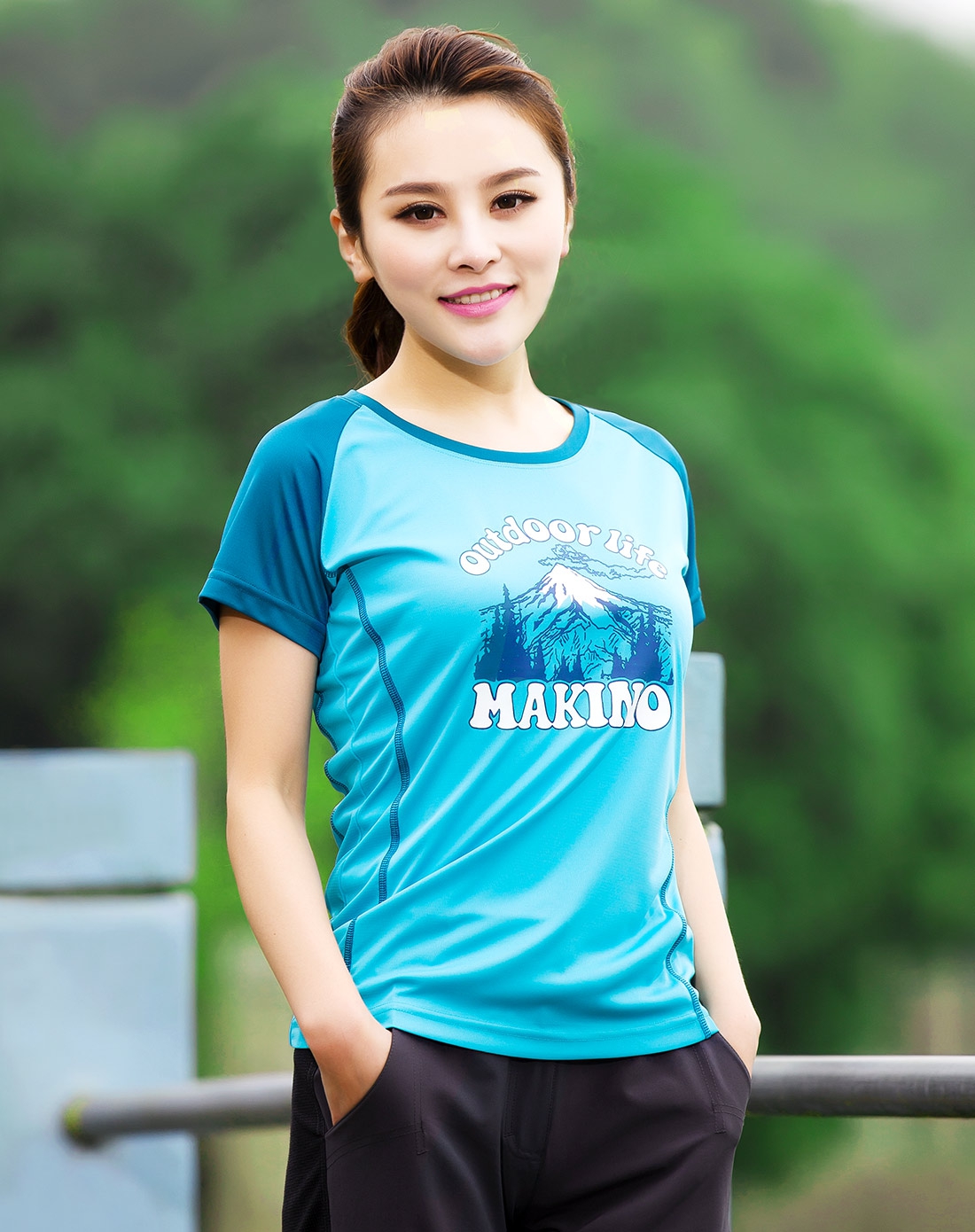 女士松石蓝户外运动透气时尚休闲t恤