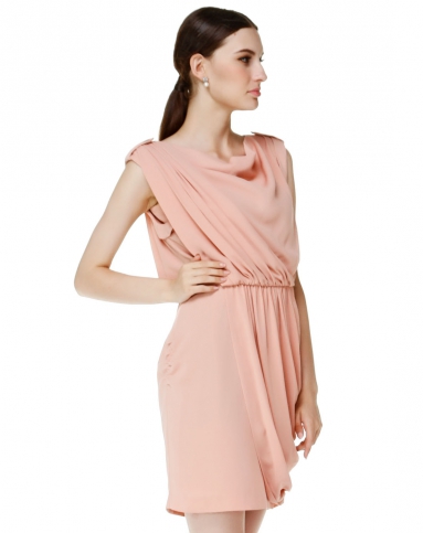 土粉色甜美时尚无袖连衣裙-唯品会
