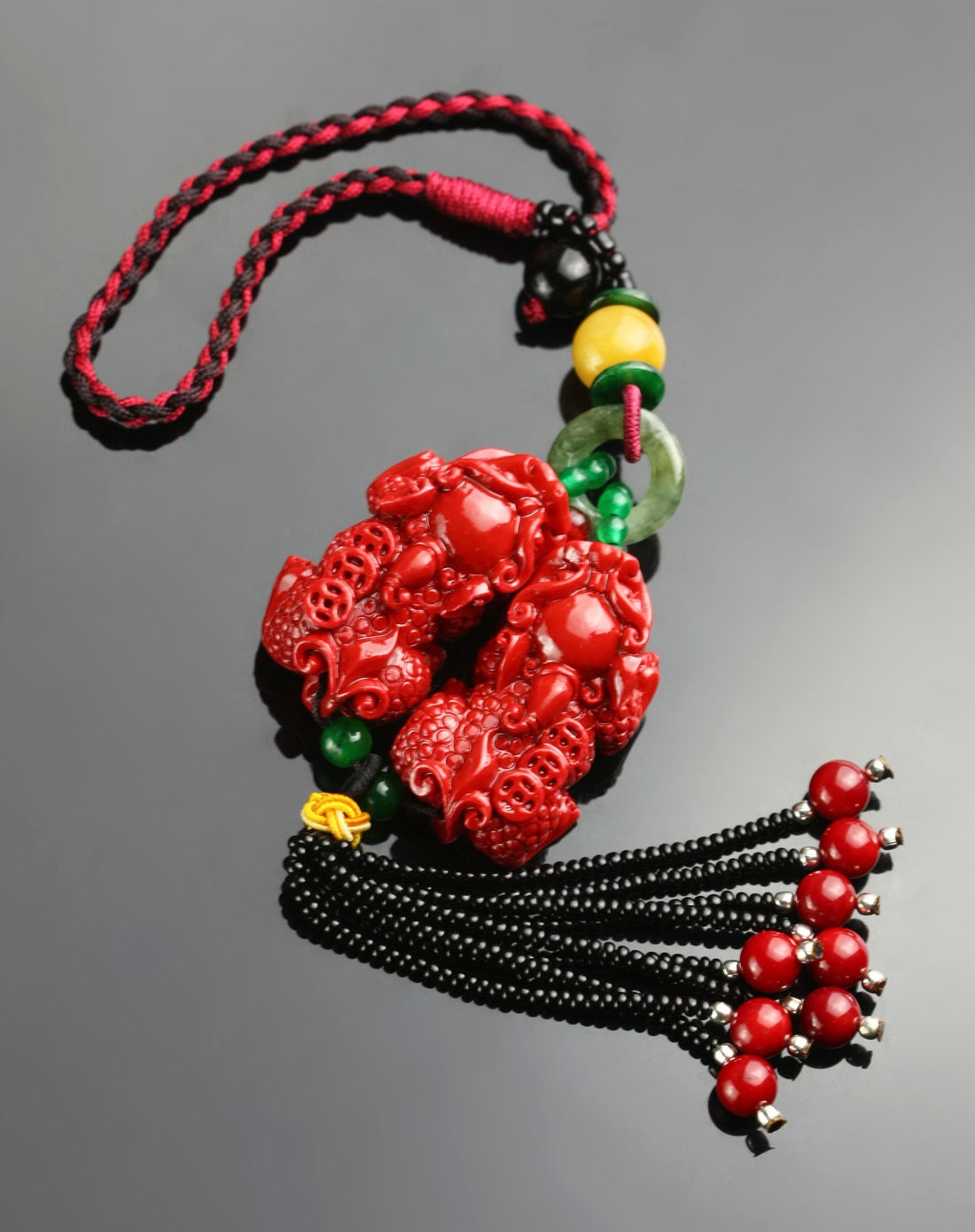 红合成珊瑚貔貅平安福气车挂件/包挂件