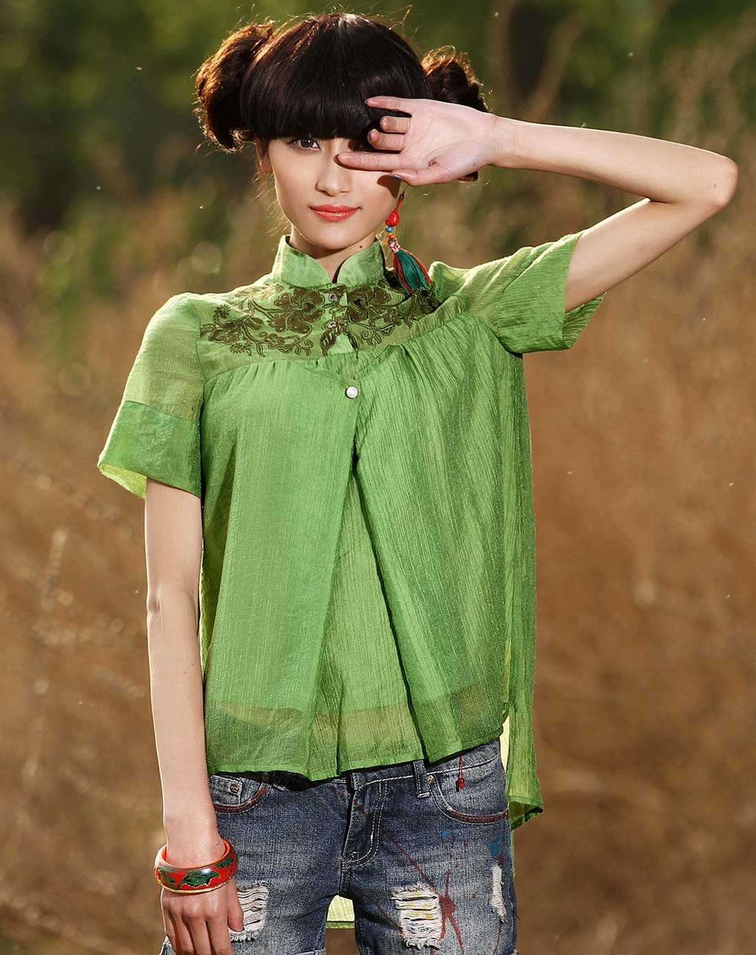 裂帛 绿色清雅飘逸雪纺衫