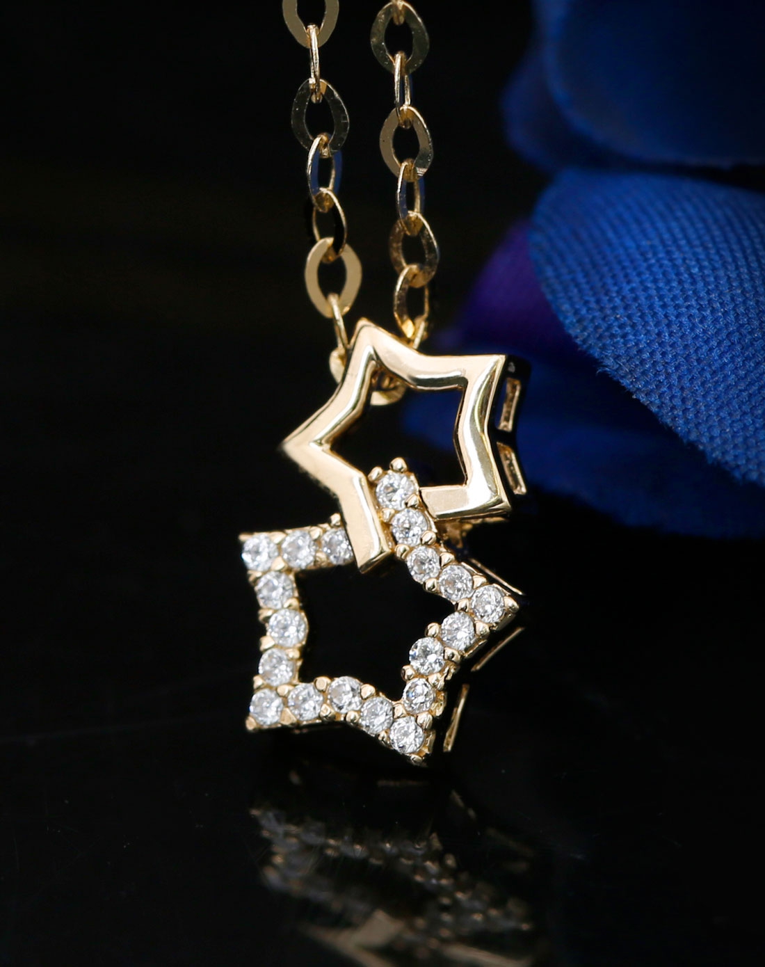 14k黄金镶施华洛世奇宝石星星迷必备项链