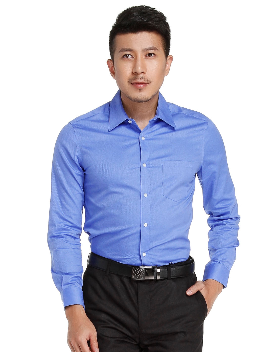 男款浅蓝色帅气舒适长袖衬衫