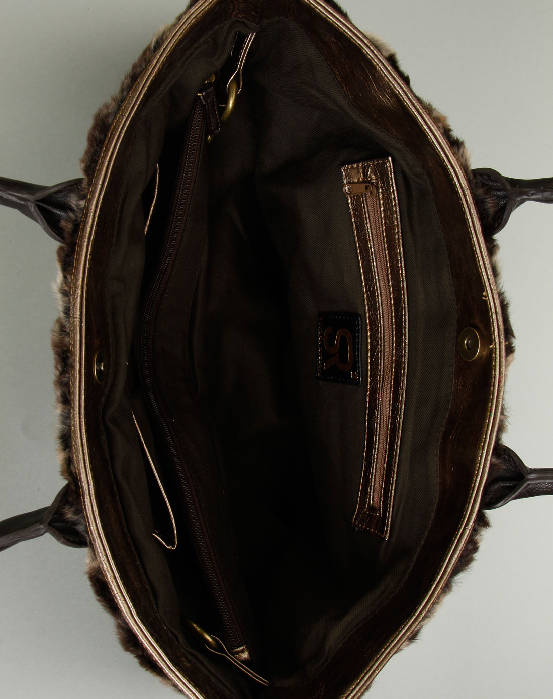 女款棕黑色兔毛时尚单肩包