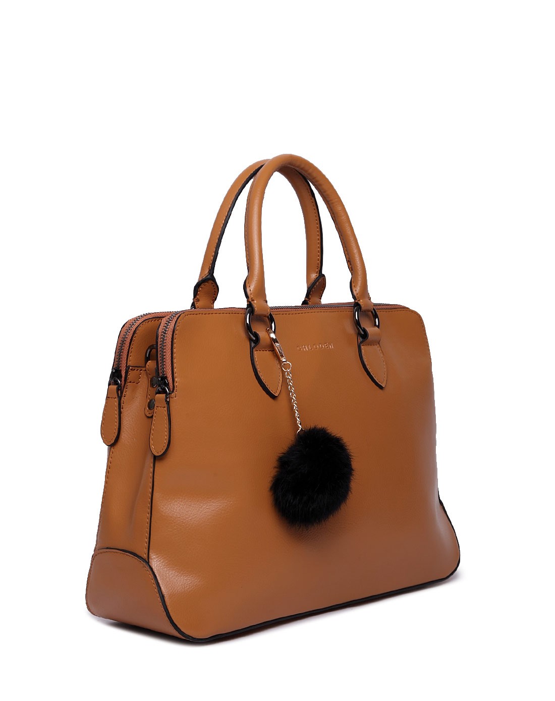 浅棕色牛皮经典撞色油边手提包