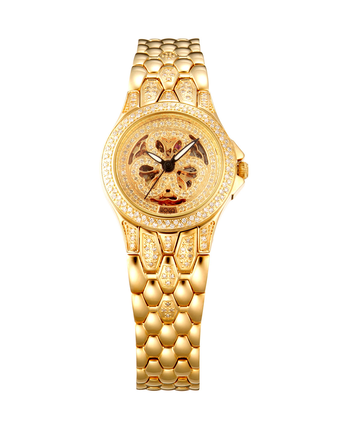 女款金色爱恋心语满天星真钻机械表