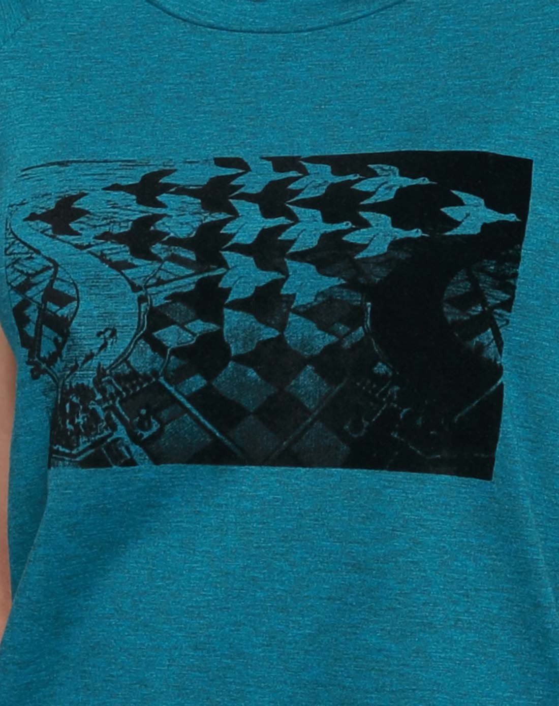 深青绿色圆领印图短袖t恤