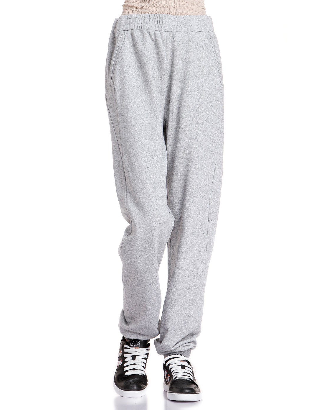 女款浅花灰色运动长卫裤 百搭甜美时尚