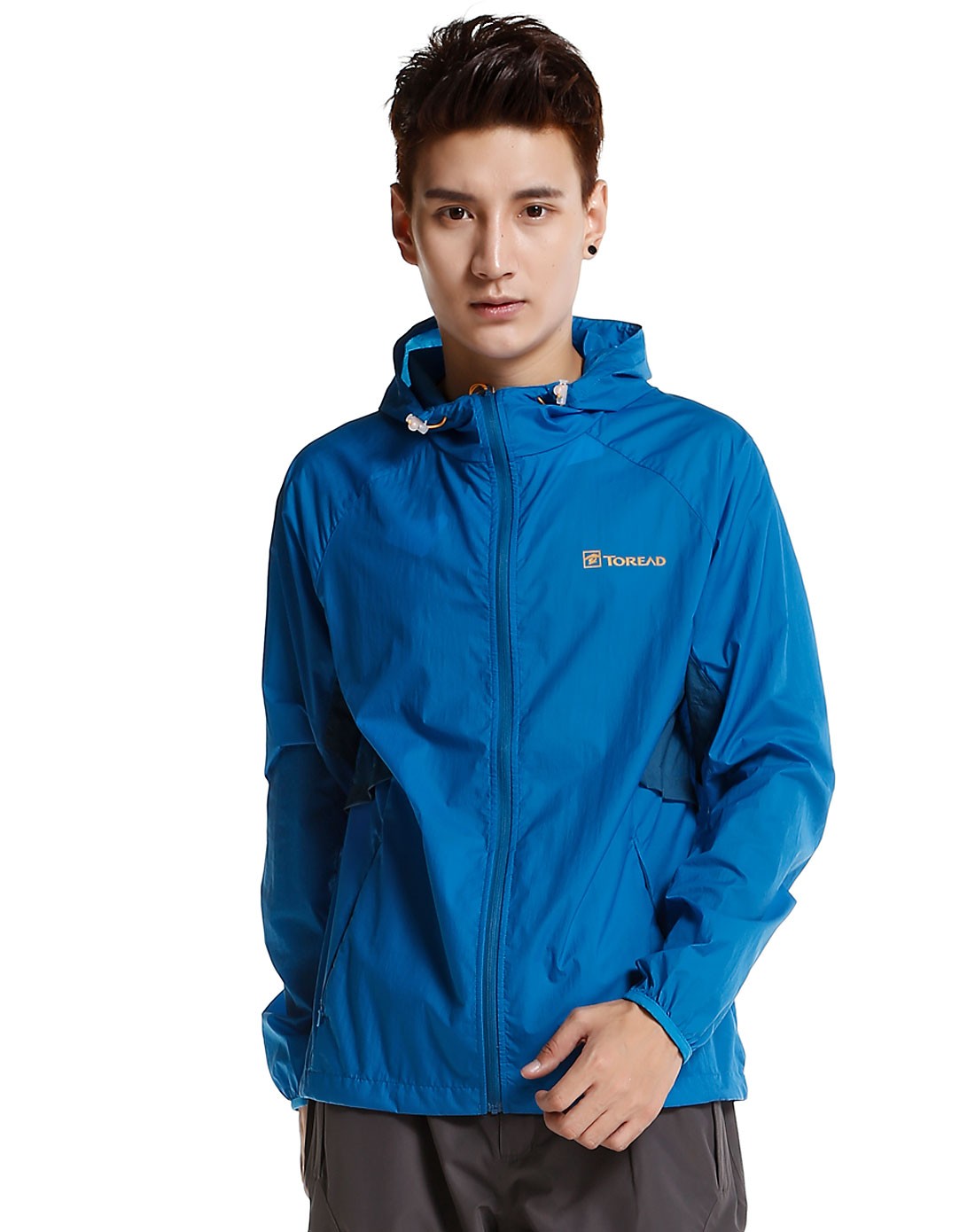 男款活力个性蓝色长袖徒步皮肤衣