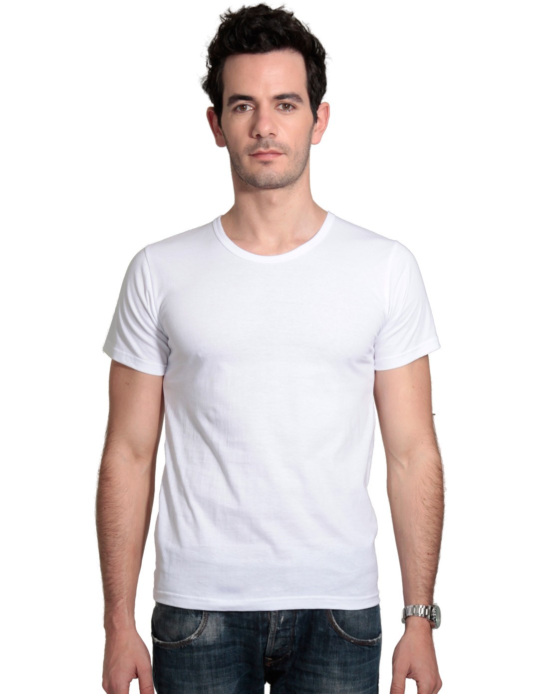 男款 白色 柔棉圆领平板汗衫