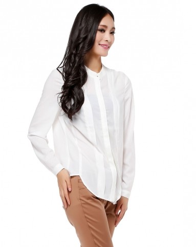 白色雪纺直身型长袖衬衫