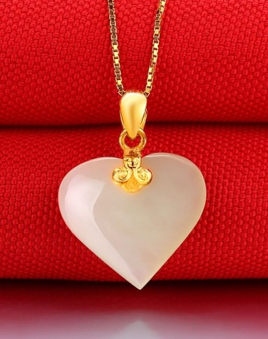 朵朵贝儿 千足金镶嵌和田玉心心相印心形吊坠