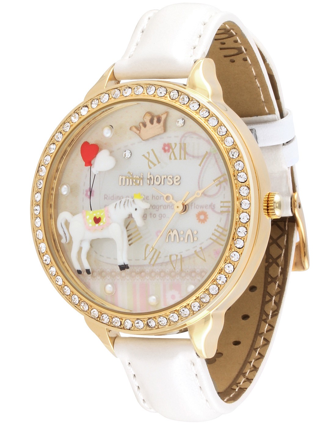 韩国mini双层镜软陶手表白马王子米色带