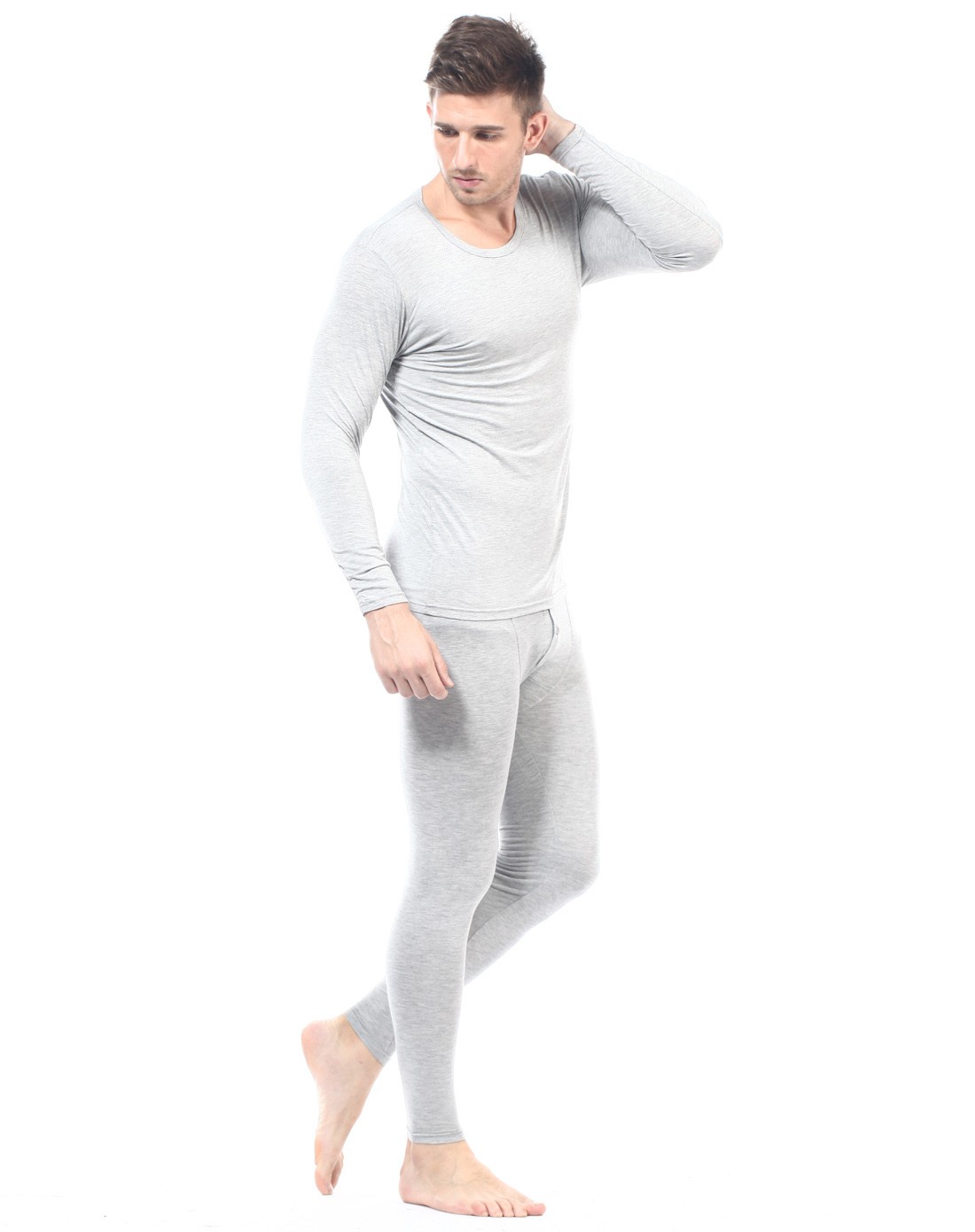 浪莎竹纤维超薄男士浅灰内衣套装