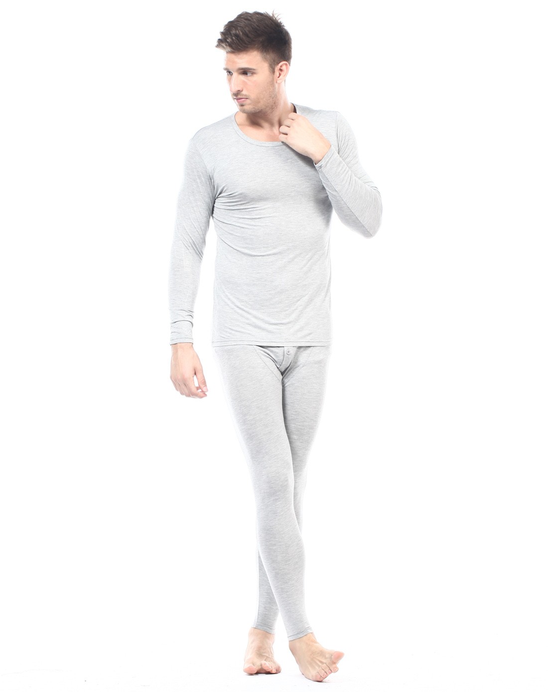 浪莎竹纤维超薄男士浅灰内衣套装