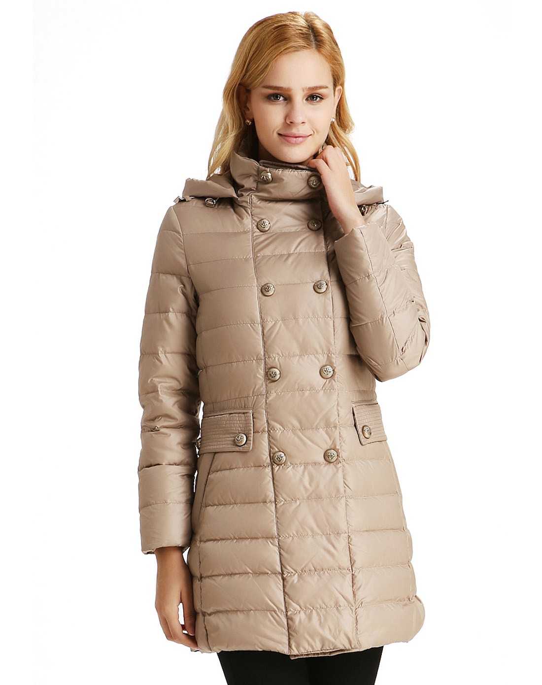 女式卡其色英伦时尚休闲羽绒服